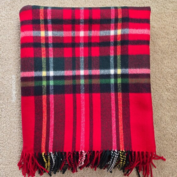 Vineyard Vines Merino Wool Tartan Wrap Red Plaid Soft - Picture 9 of 16